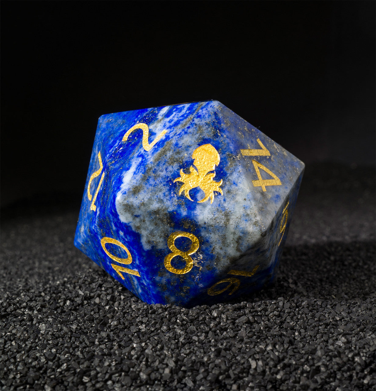 40mm Lapis Lazuli Semi-Precious Single D20 with Kraken Logo